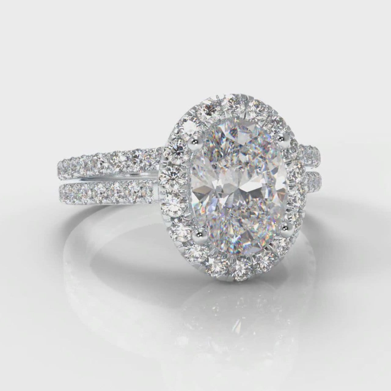 Petite Micropavé Oval Diamond Halo Bridal Set
