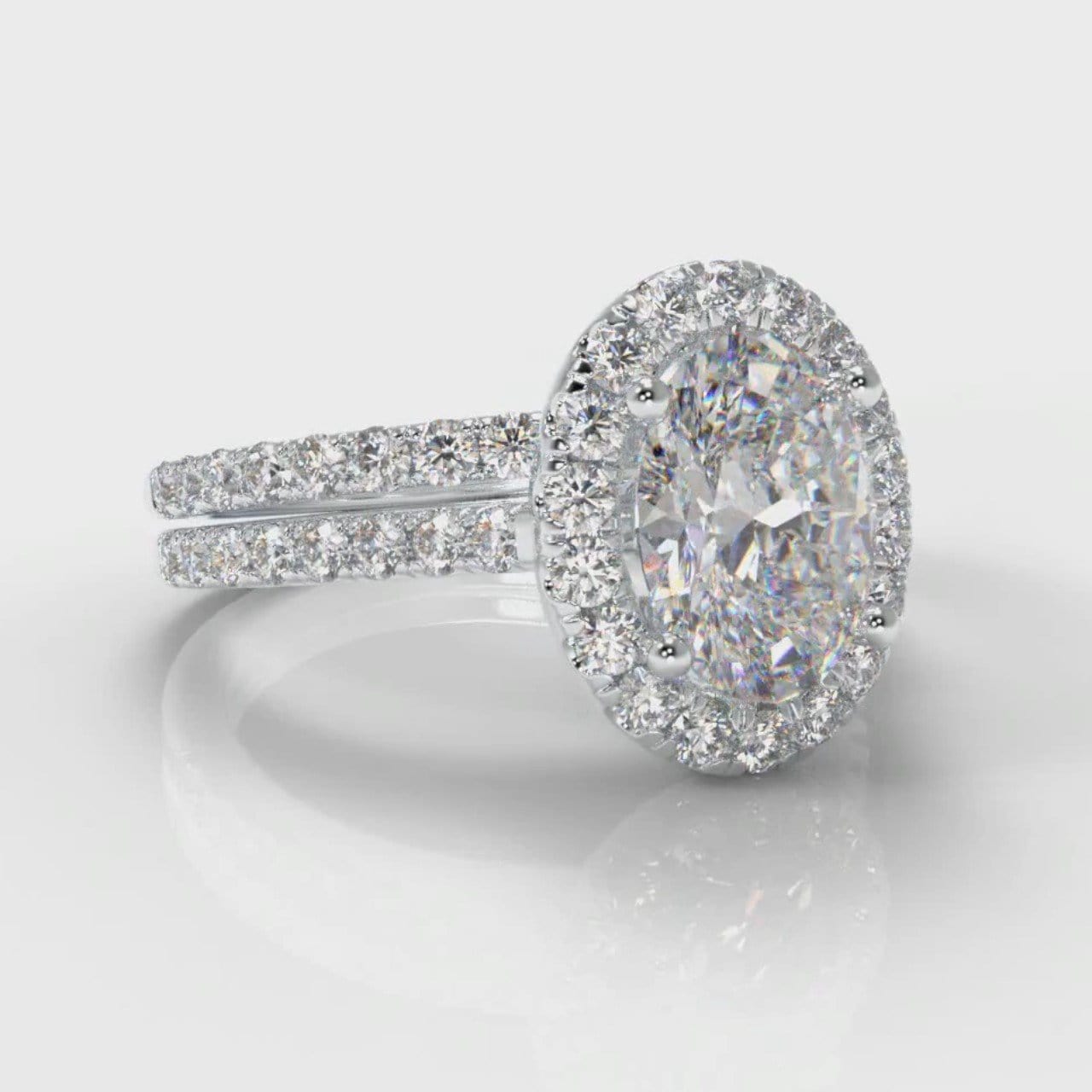 Petite Micropavé Oval Diamond Halo Bridal Set