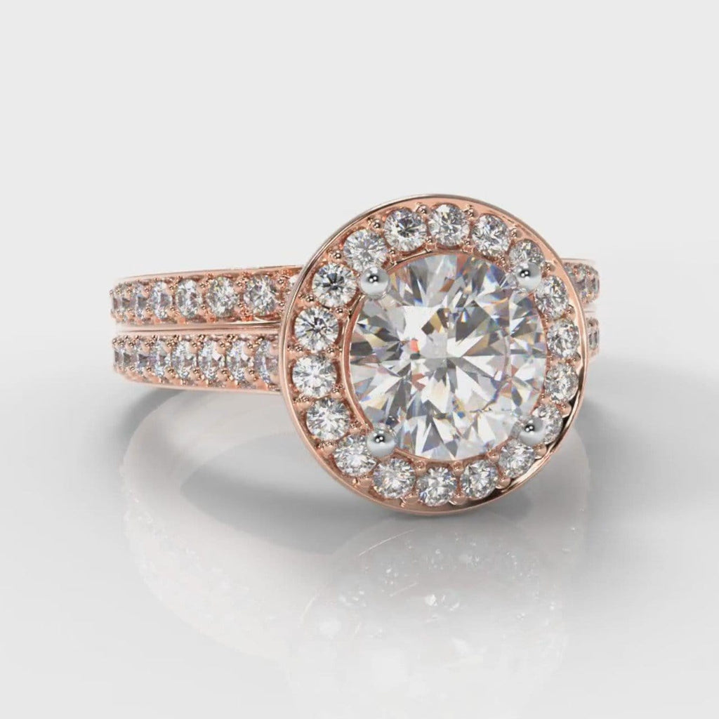 Pavé Round Brilliant Diamond Halo Bridal Set - Rose Gold