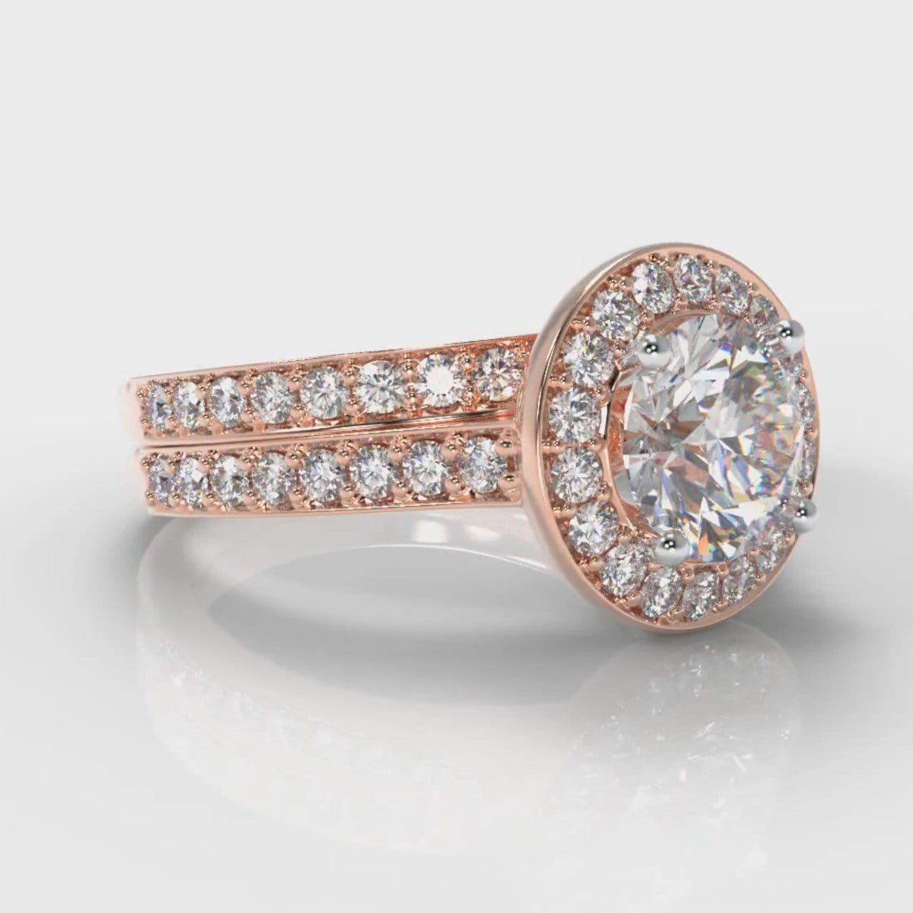 Pavé Round Brilliant Diamond Halo Bridal Set - Rose Gold