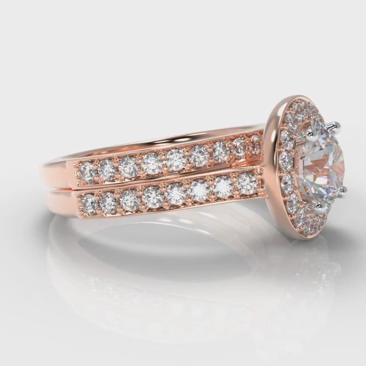 Pavé Round Brilliant Diamond Halo Bridal Set - Rose Gold