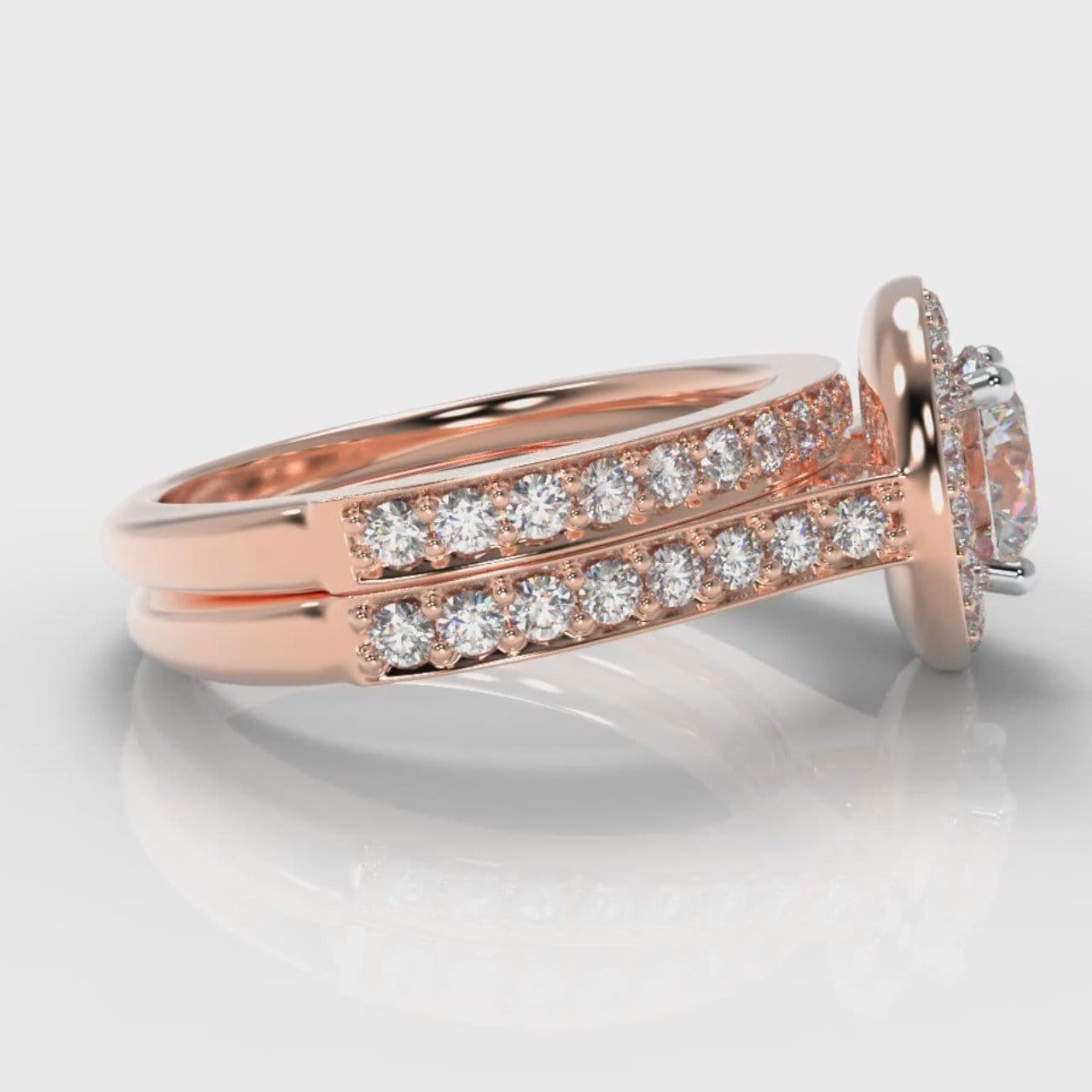 Pavé Round Brilliant Diamond Halo Bridal Set - Rose Gold
