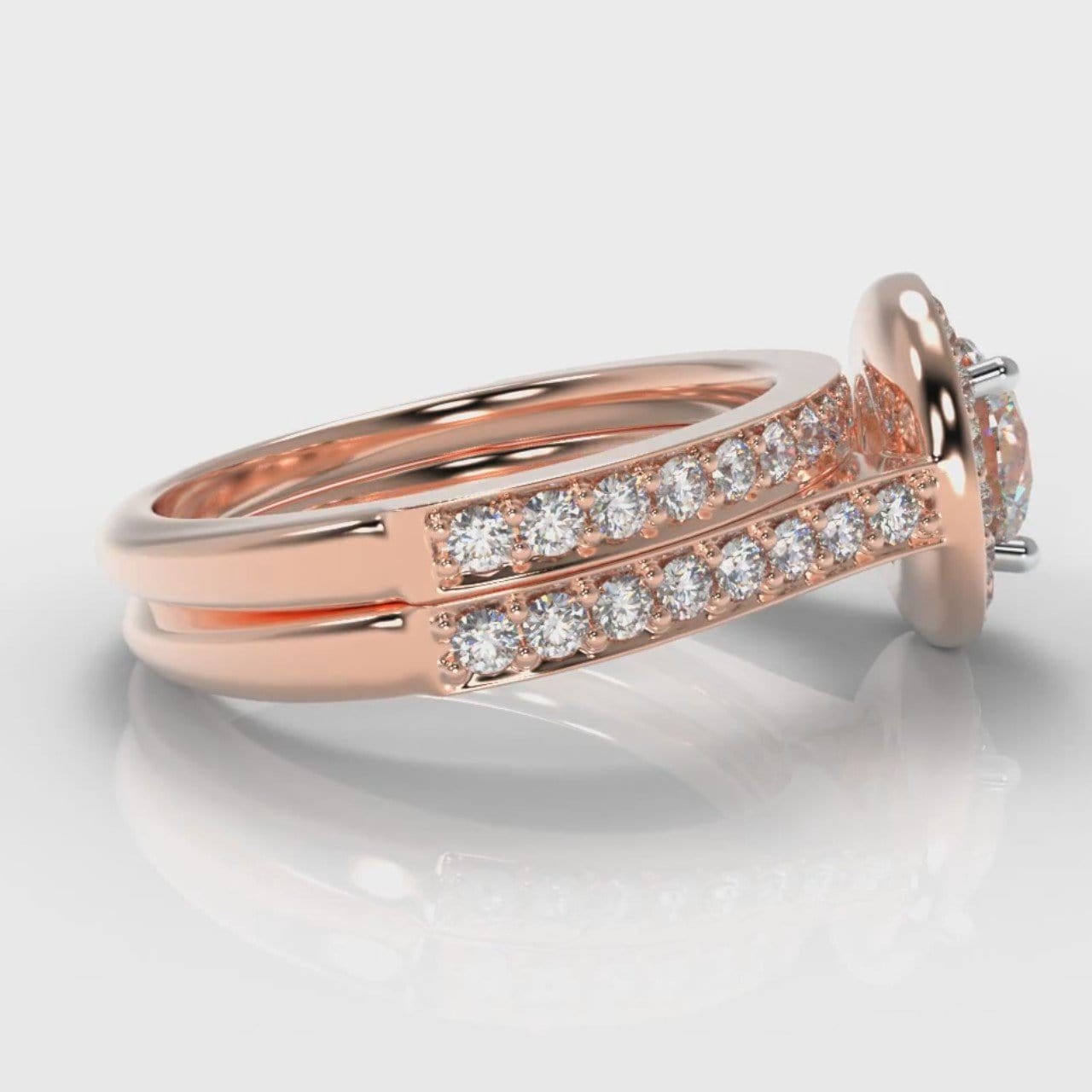 Pavé Round Brilliant Diamond Halo Bridal Set - Rose Gold
