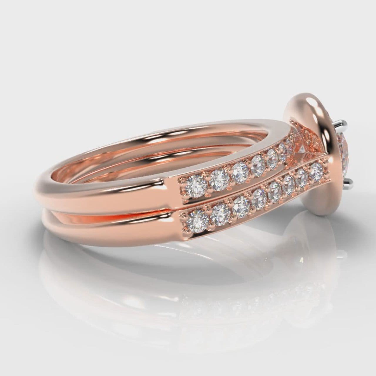Pavé Round Brilliant Diamond Halo Bridal Set - Rose Gold
