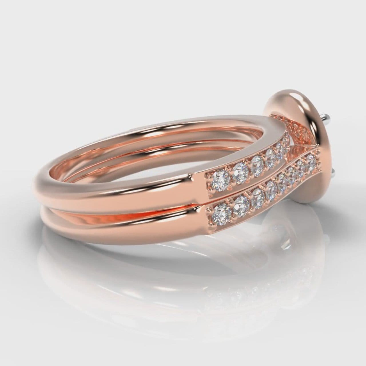 Pavé Round Brilliant Diamond Halo Bridal Set - Rose Gold