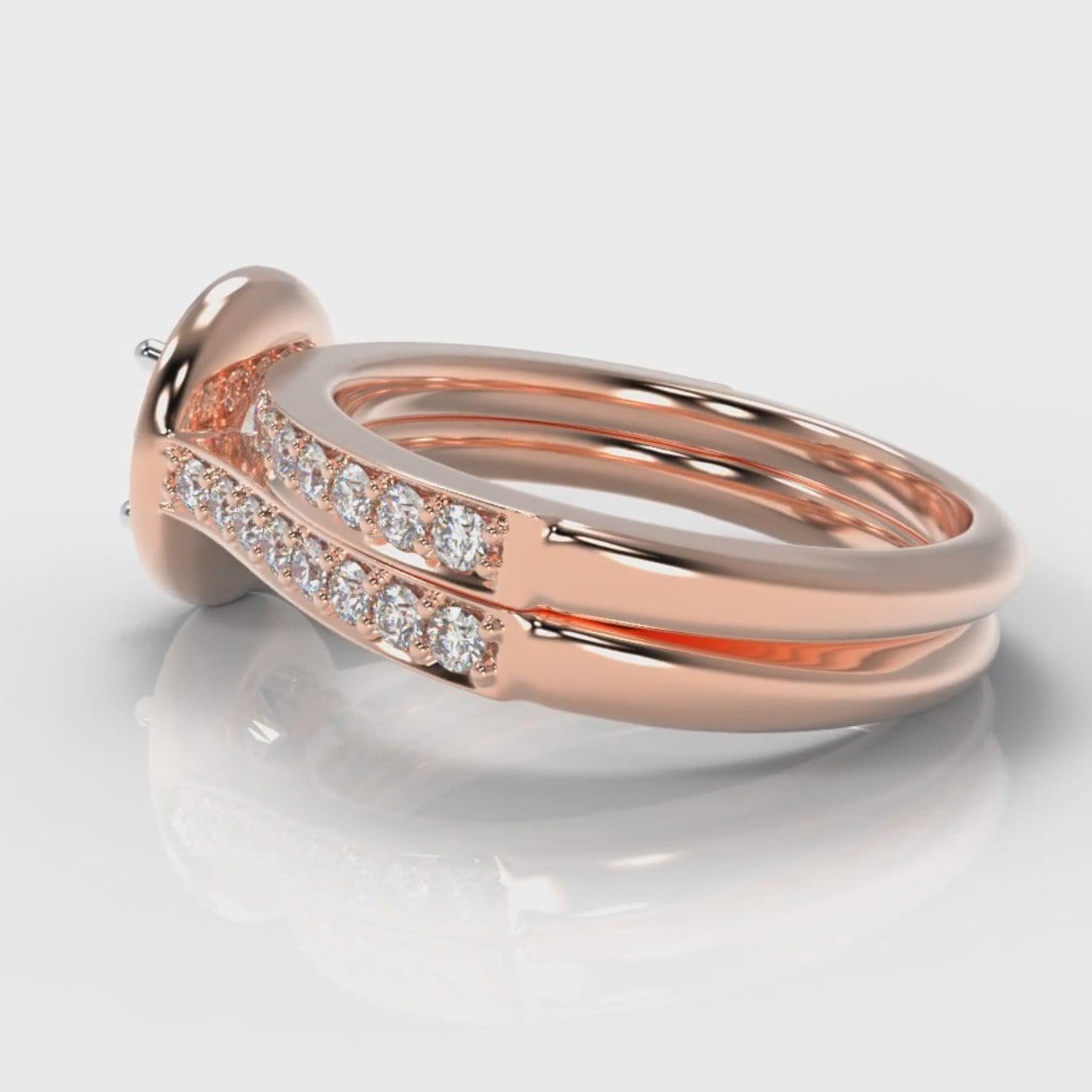 Pavé Round Brilliant Diamond Halo Bridal Set - Rose Gold