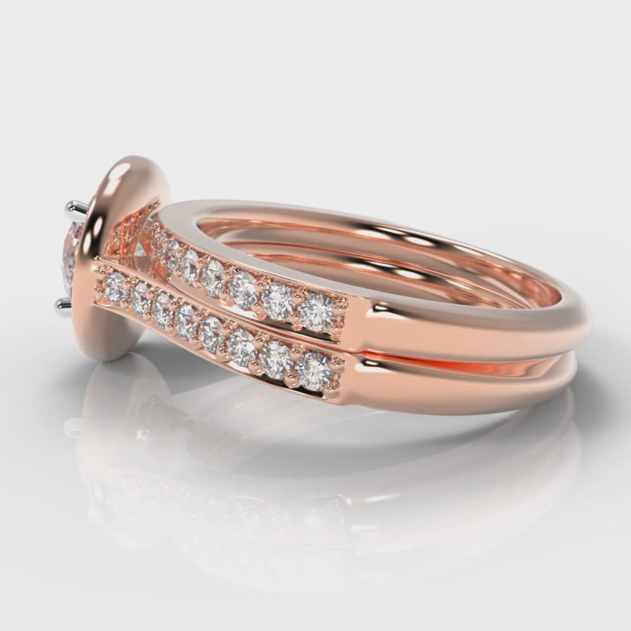 Pavé Round Brilliant Diamond Halo Bridal Set - Rose Gold