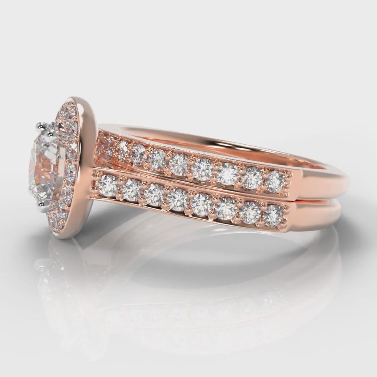 Pavé Round Brilliant Diamond Halo Bridal Set - Rose Gold