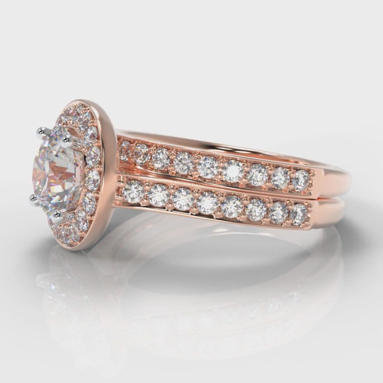 Pavé Round Brilliant Diamond Halo Bridal Set - Rose Gold