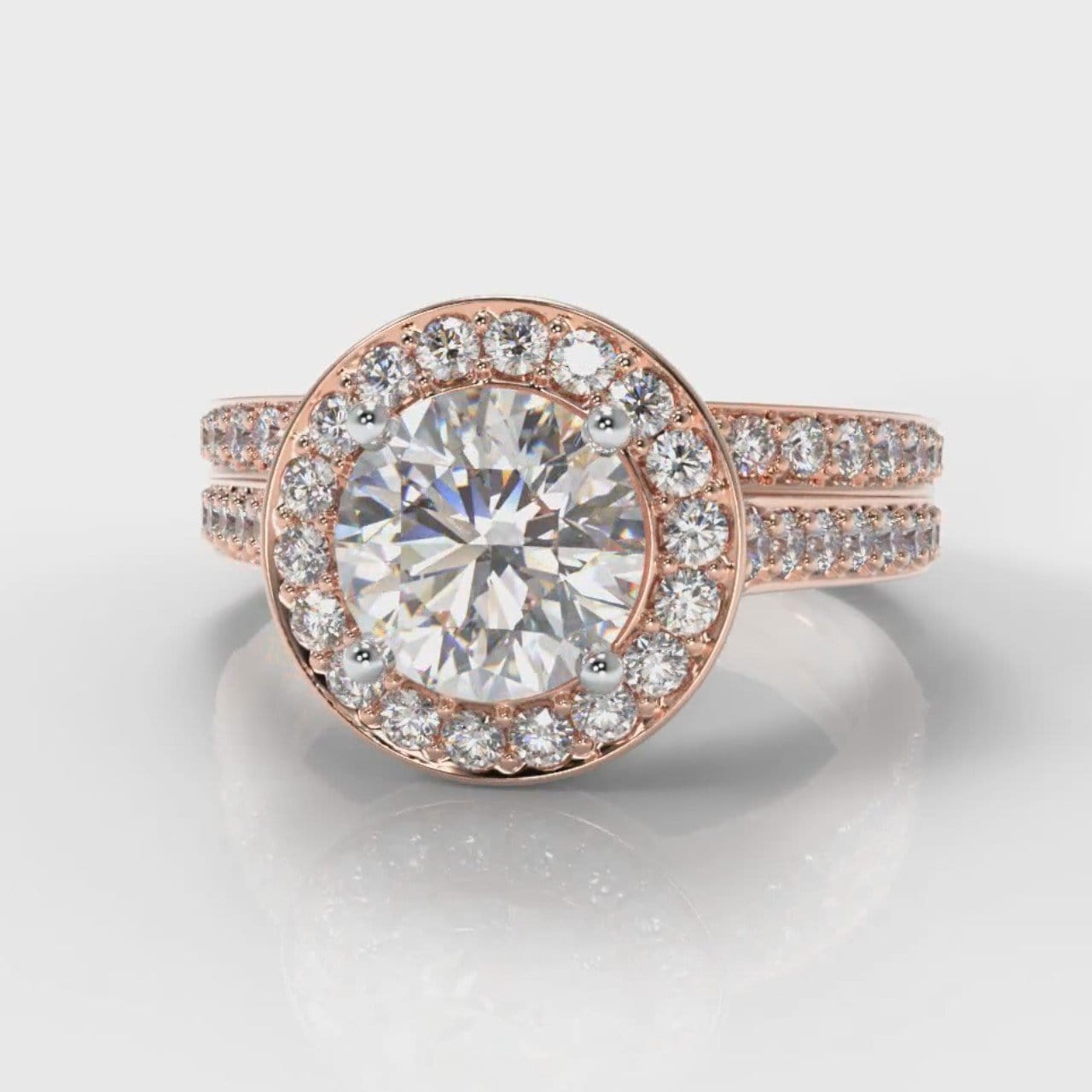Pavé Round Brilliant Diamond Halo Bridal Set - Rose Gold
