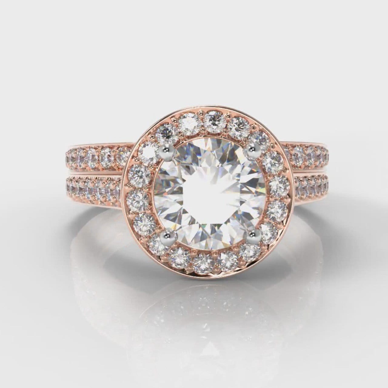 Pavé Round Brilliant Diamond Halo Bridal Set - Rose Gold