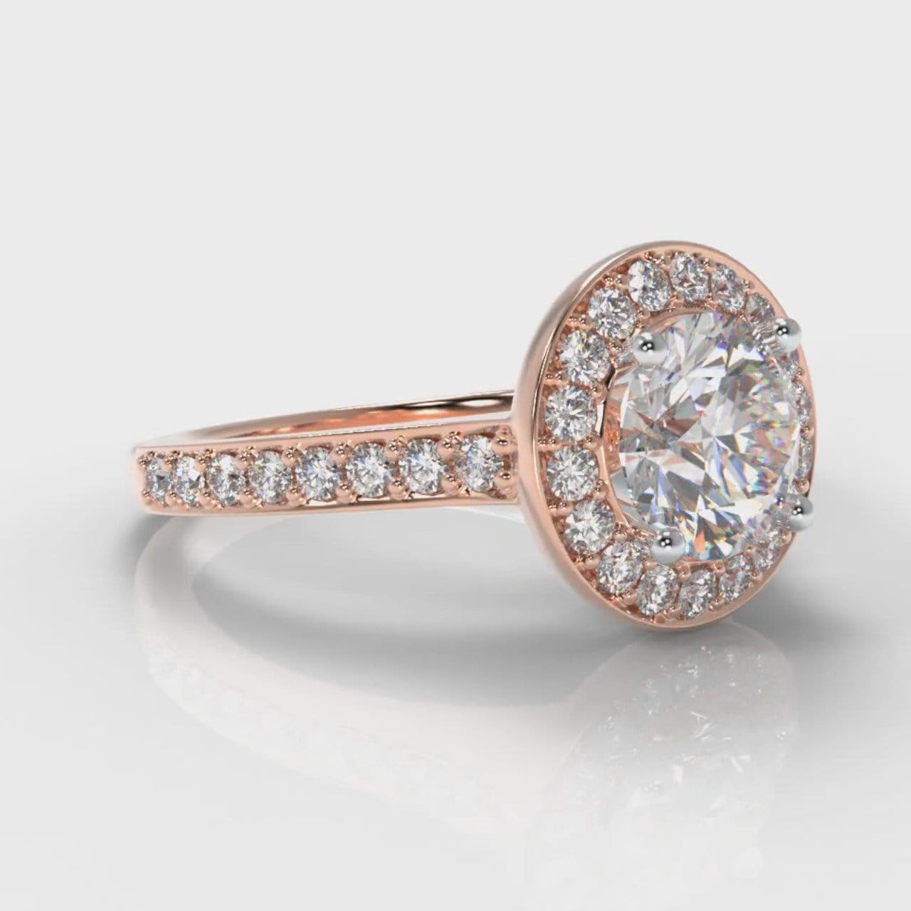Pavé Round Brilliant Diamond Halo Engagement Ring - Rose Gold