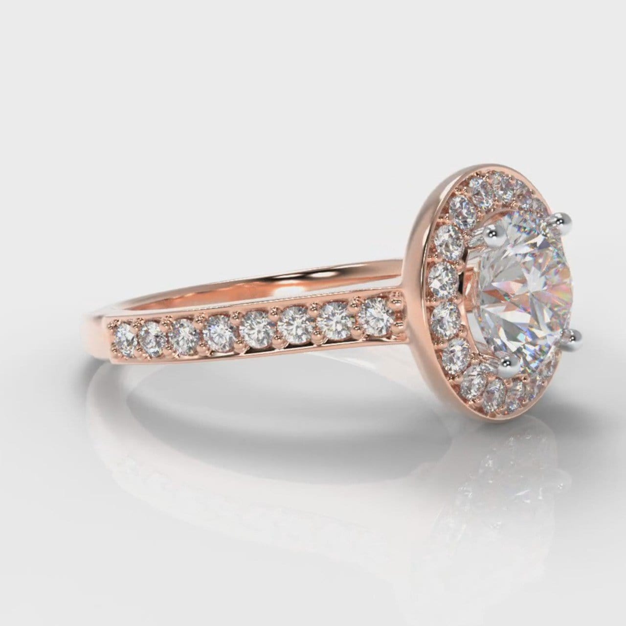 Pavé Round Brilliant Diamond Halo Engagement Ring - Rose Gold
