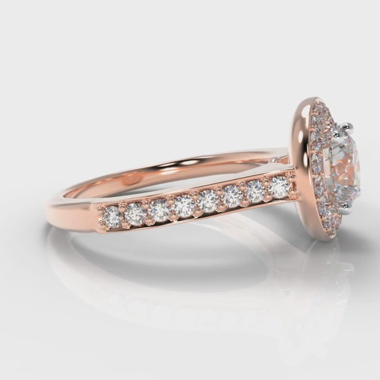Pavé Round Brilliant Diamond Halo Engagement Ring - Rose Gold