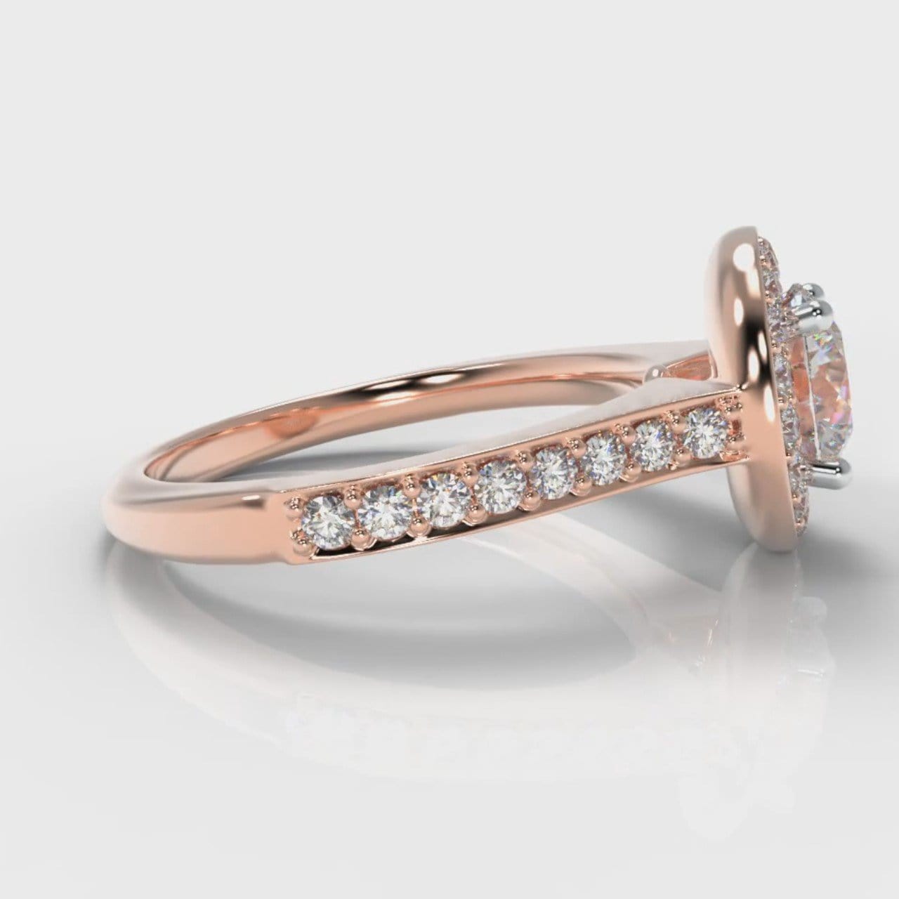 Pavé Round Brilliant Diamond Halo Engagement Ring - Rose Gold