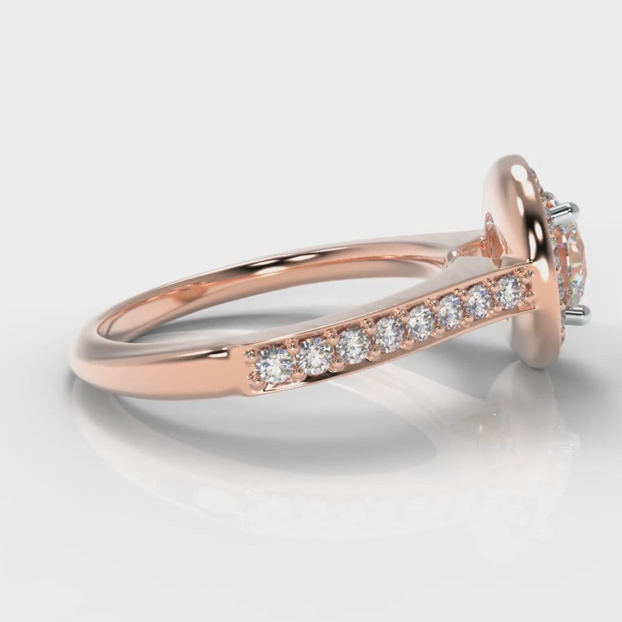 Pavé Round Brilliant Diamond Halo Engagement Ring - Rose Gold