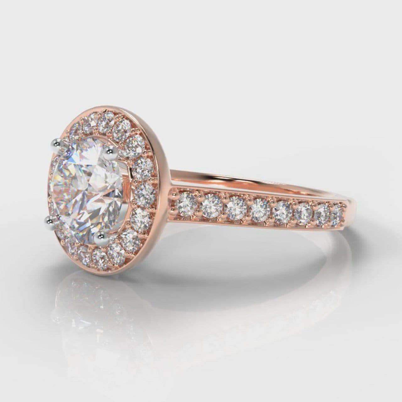 Pavé Round Brilliant Diamond Halo Engagement Ring - Rose Gold