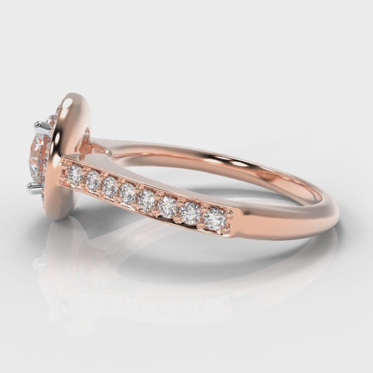 Pavé Round Brilliant Diamond Halo Engagement Ring - Rose Gold