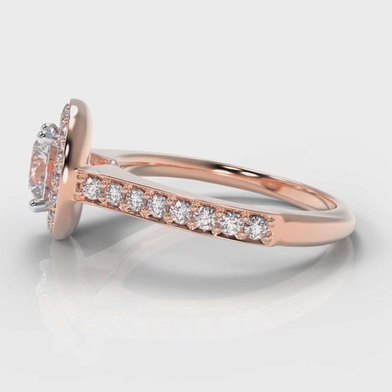 Pavé Round Brilliant Diamond Halo Engagement Ring - Rose Gold