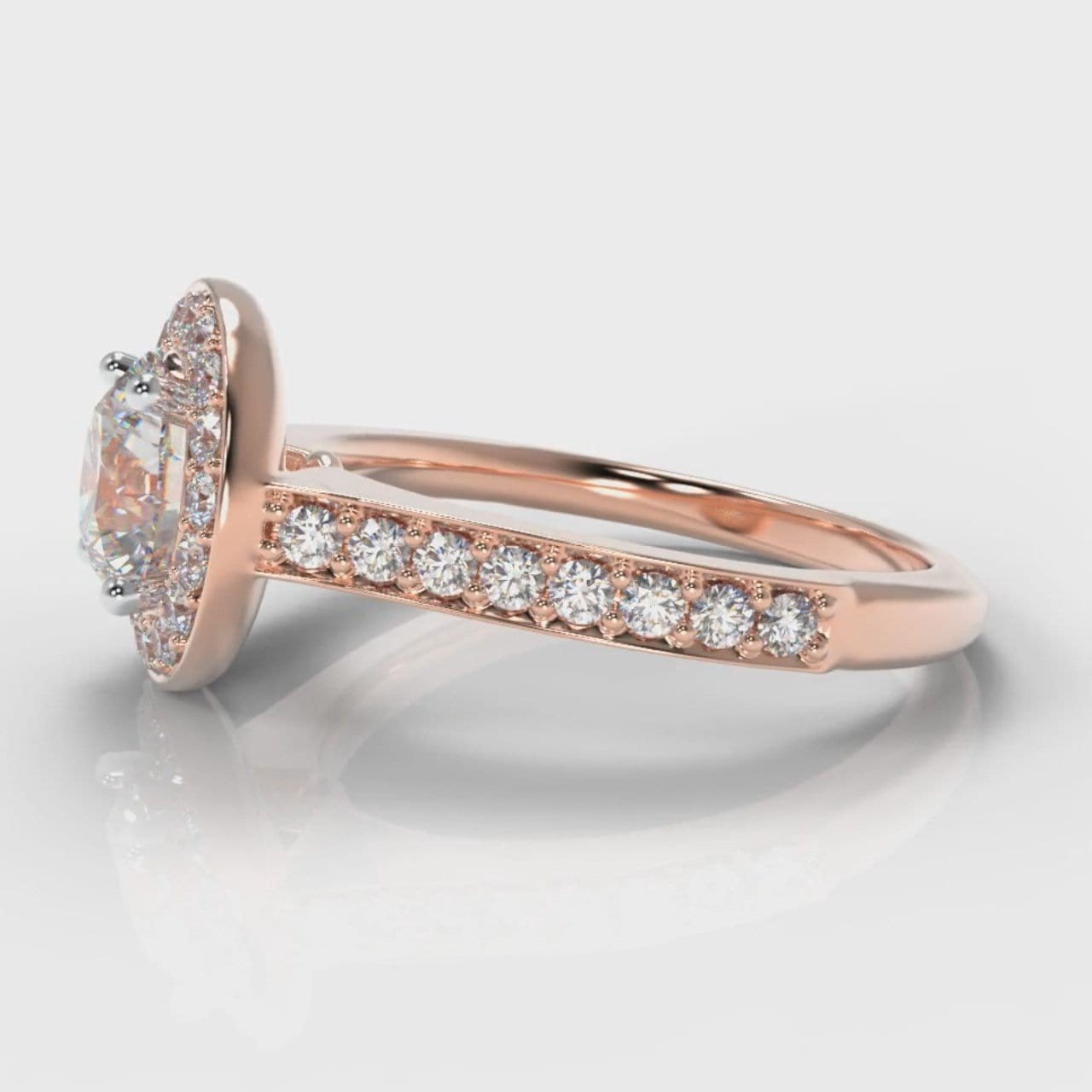 Pavé Round Brilliant Diamond Halo Engagement Ring - Rose Gold