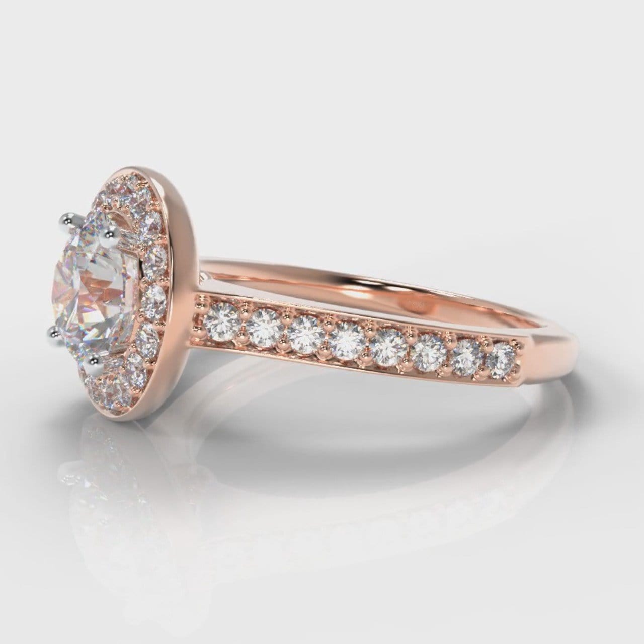 Pavé Round Brilliant Diamond Halo Engagement Ring - Rose Gold