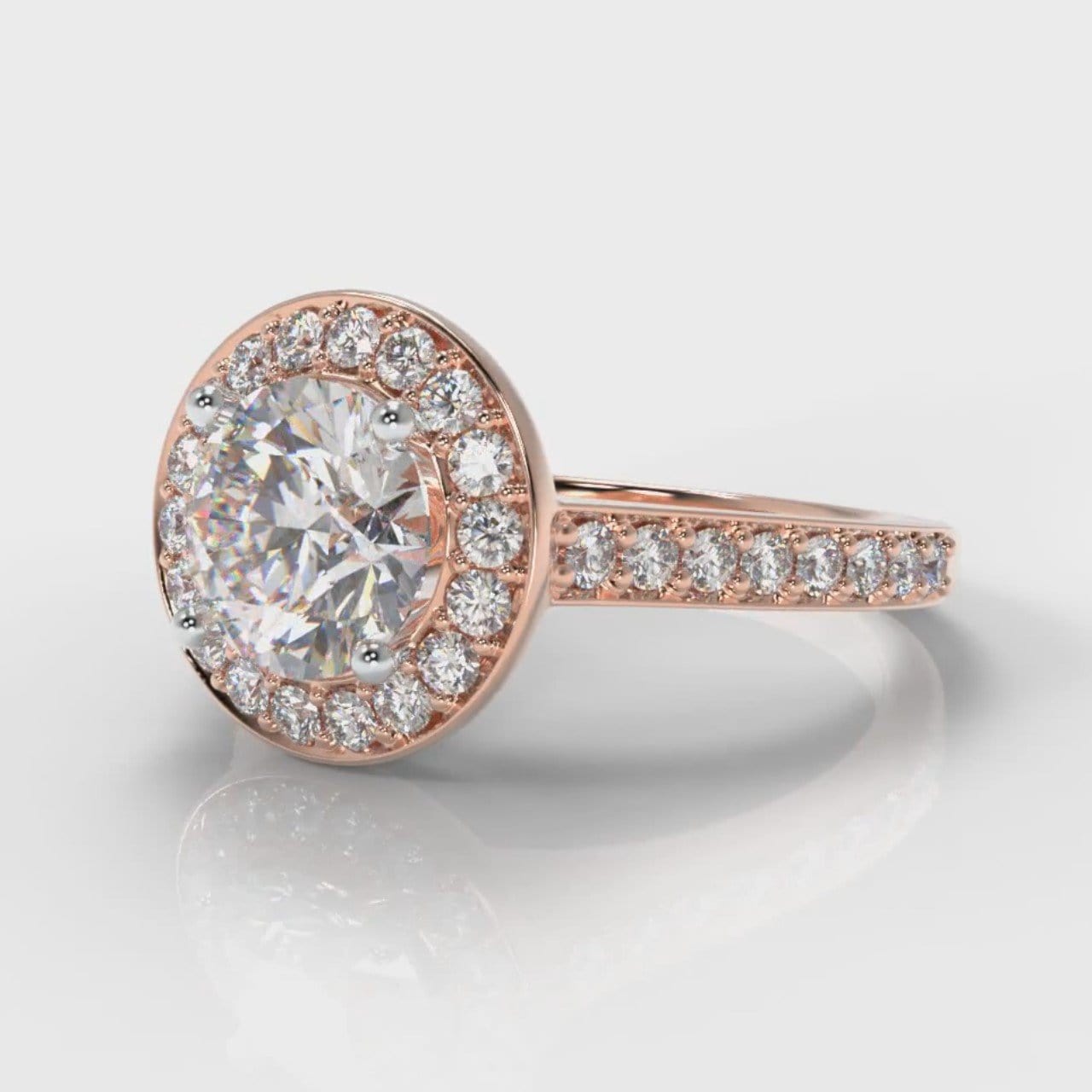 Pavé Round Brilliant Diamond Halo Engagement Ring - Rose Gold