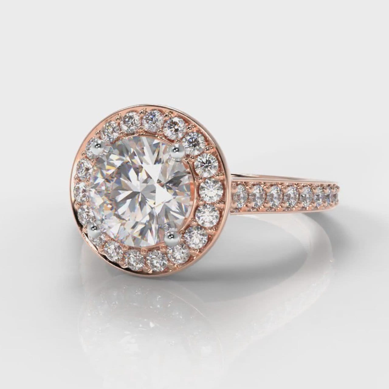 Pavé Round Brilliant Diamond Halo Engagement Ring - Rose Gold