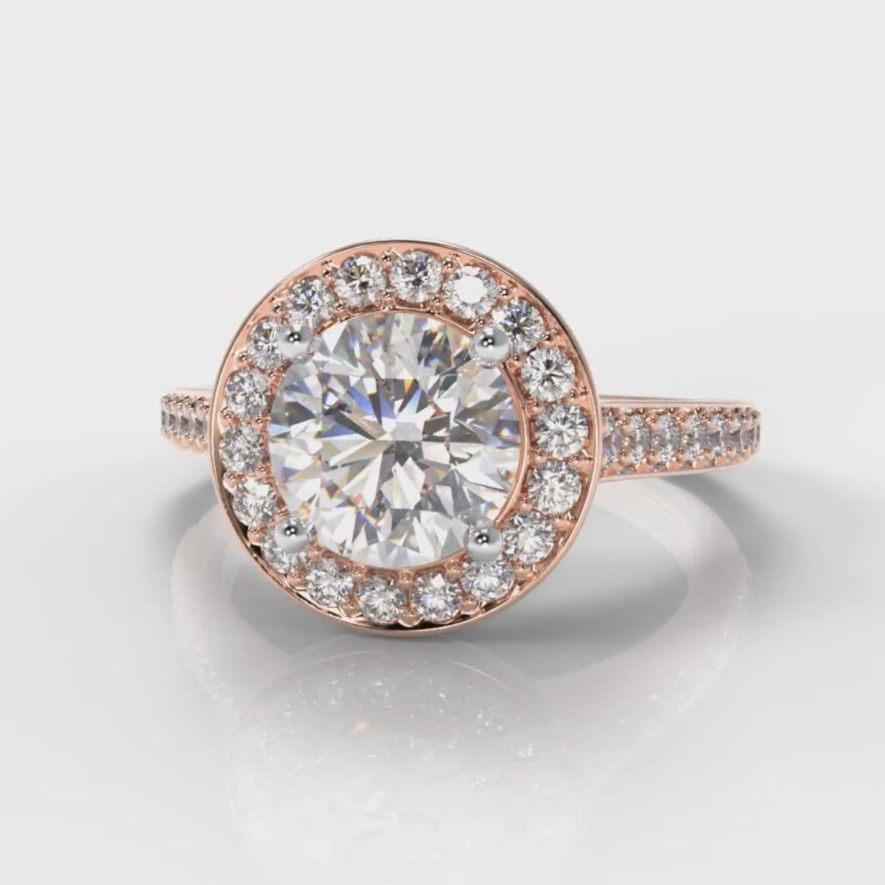 Pavé Round Brilliant Diamond Halo Engagement Ring - Rose Gold