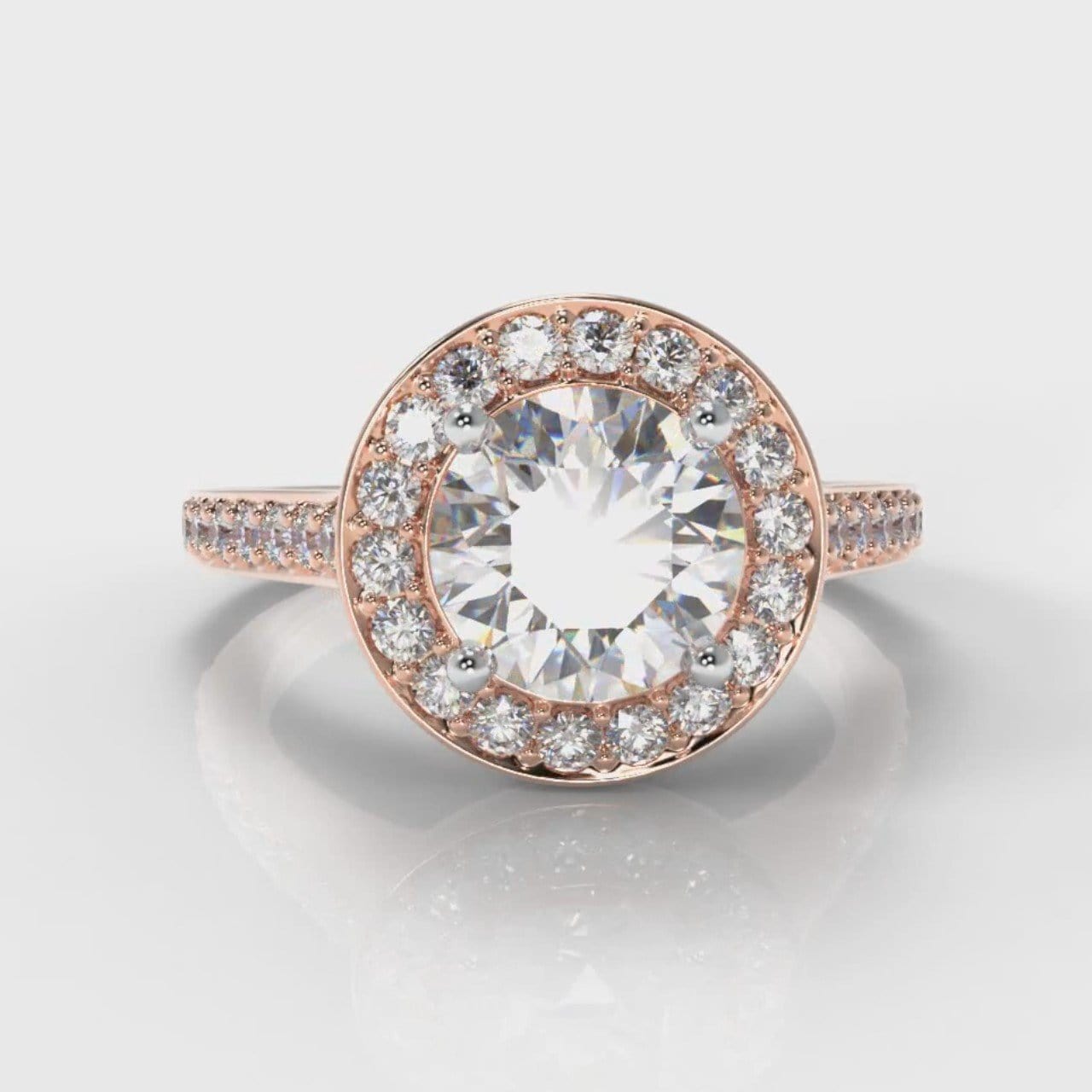 Pavé Round Brilliant Diamond Halo Engagement Ring - Rose Gold
