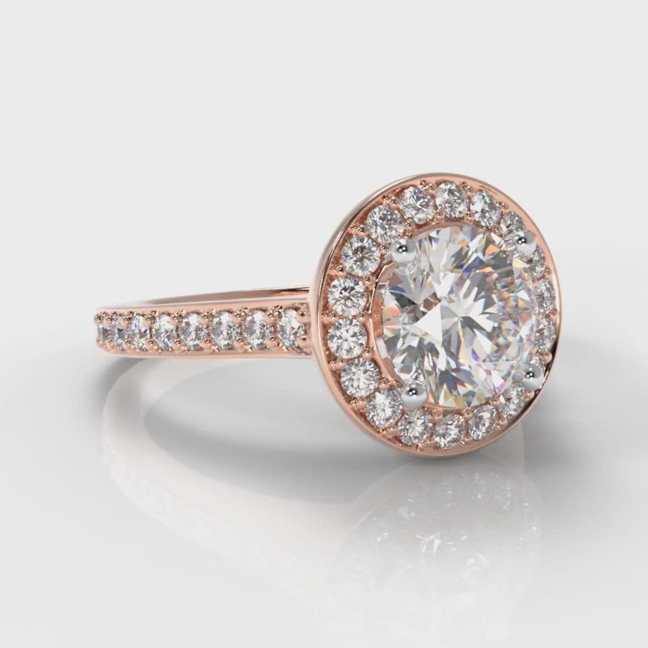 Pavé Round Brilliant Diamond Halo Engagement Ring - Rose Gold