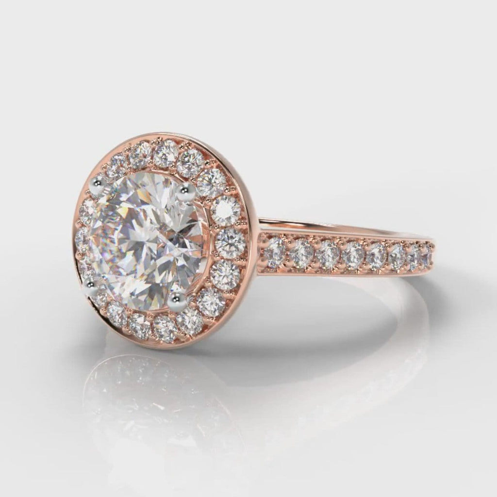 Pavé Round Brilliant Diamond Halo Engagement Ring - Rose Gold