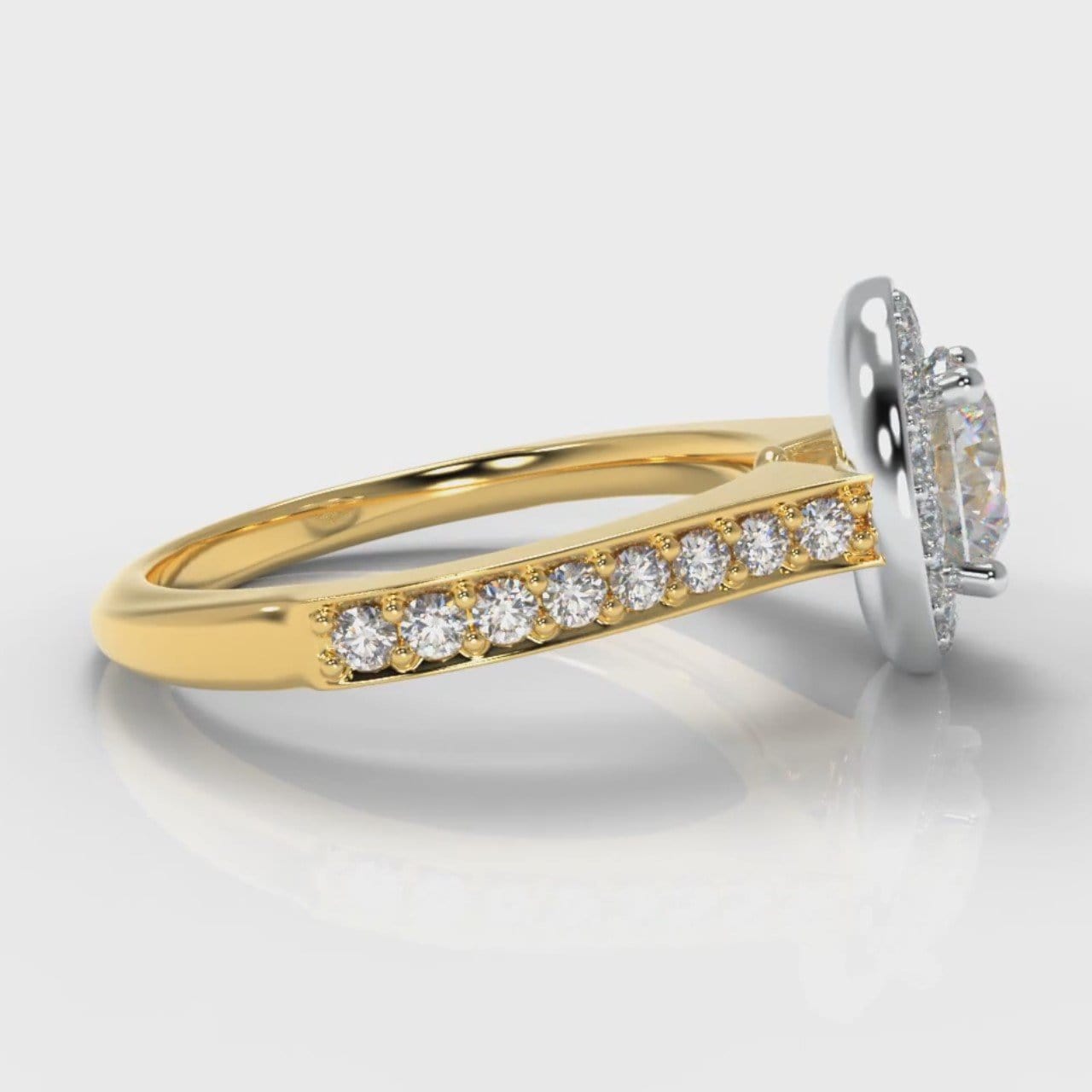 Pavé Round Brilliant Diamond Halo Engagement Ring - Two Tone Yellow Gold