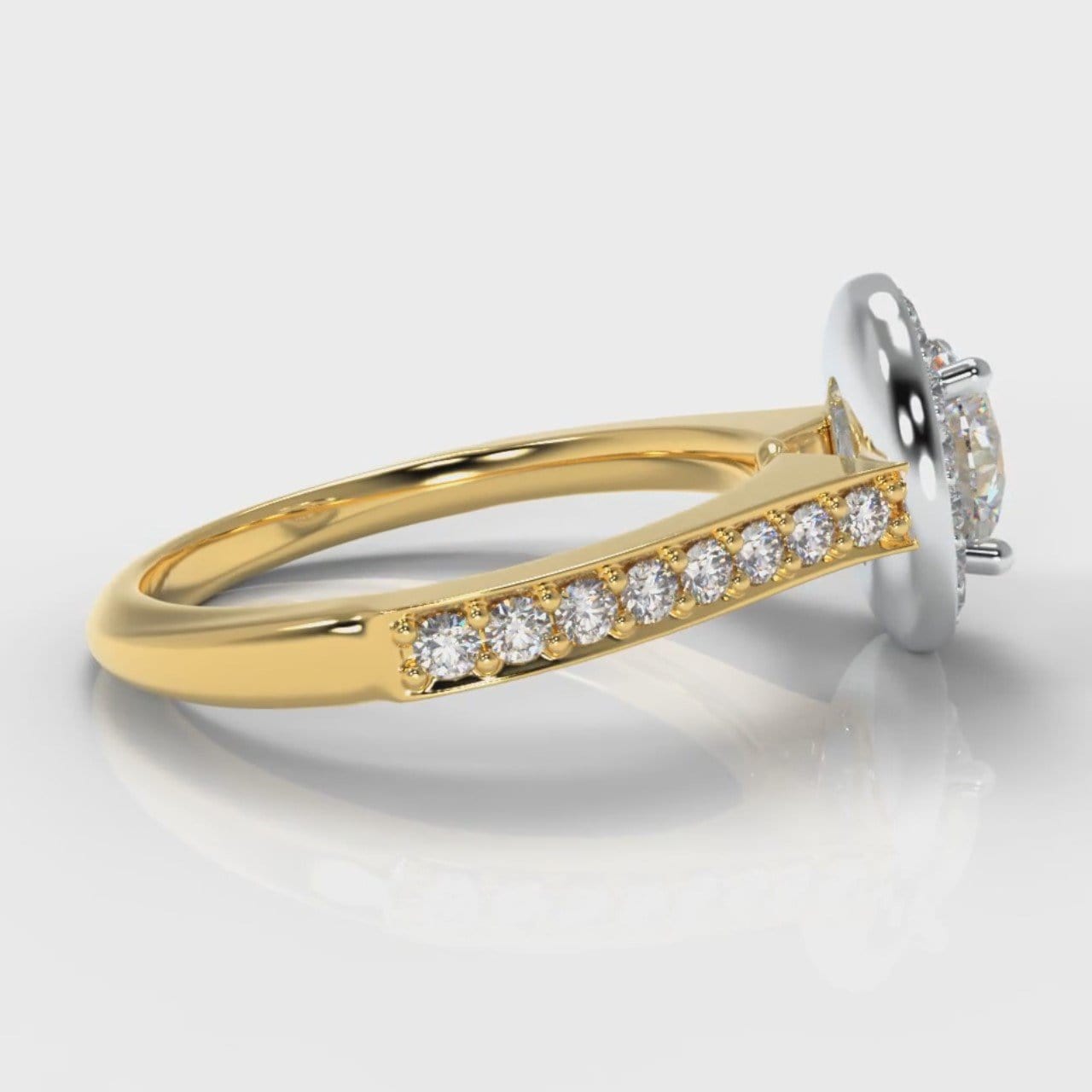 Pavé Round Brilliant Diamond Halo Engagement Ring - Two Tone Yellow Gold