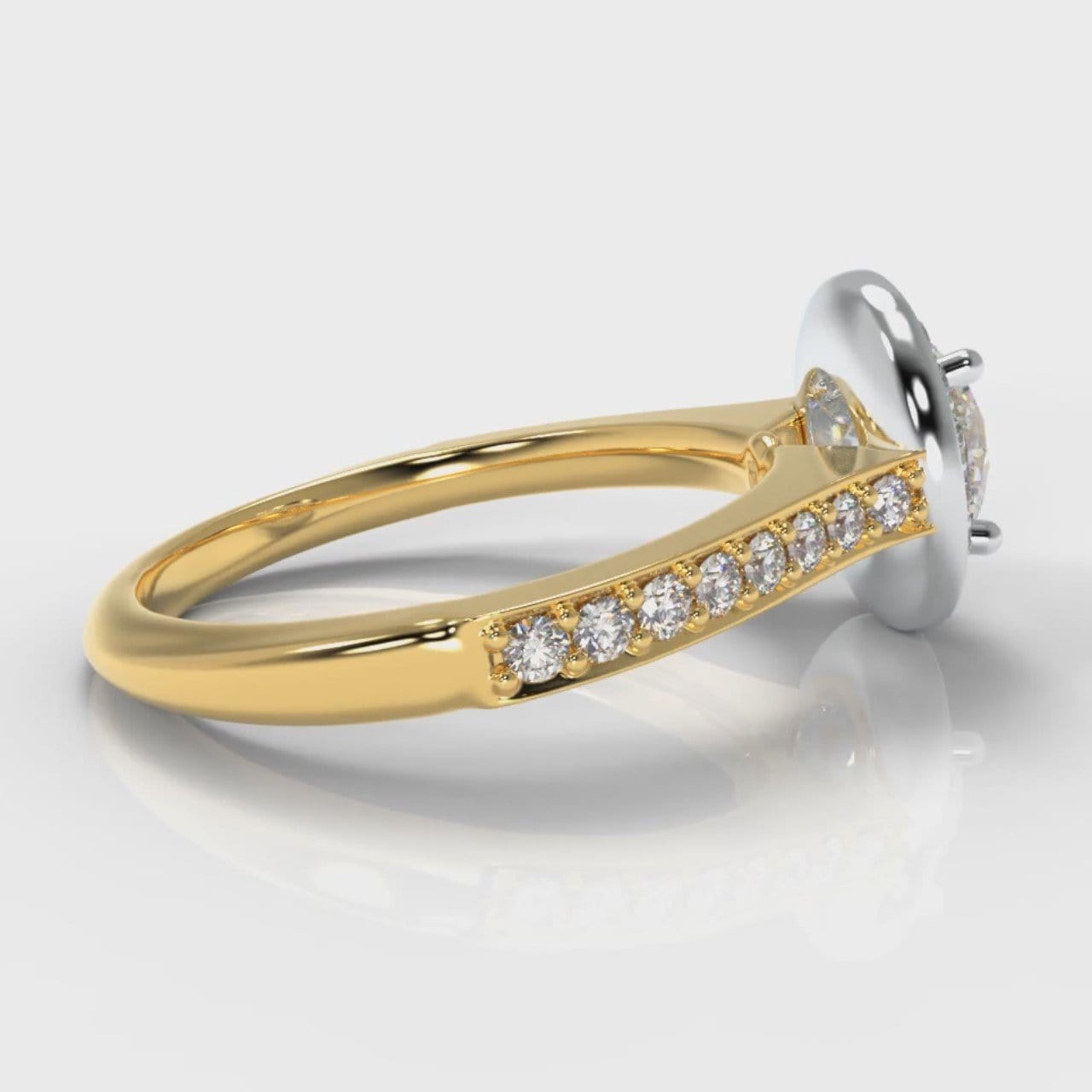 Pavé Round Brilliant Diamond Halo Engagement Ring - Two Tone Yellow Gold