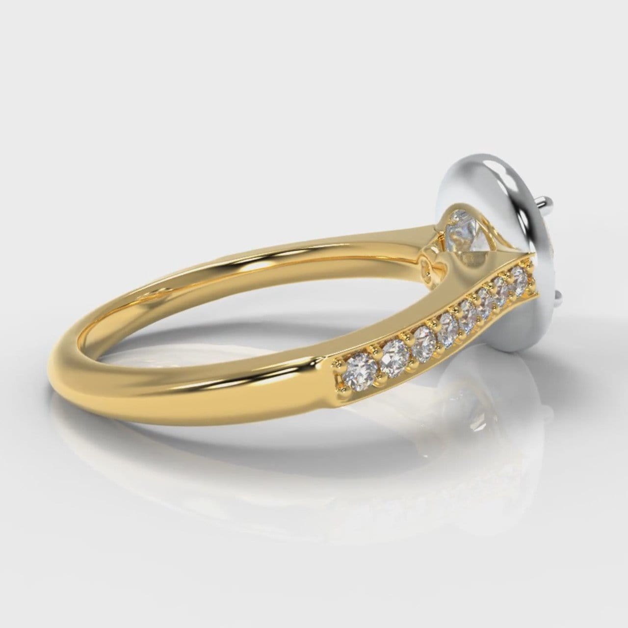Pavé Round Brilliant Diamond Halo Engagement Ring - Two Tone Yellow Gold