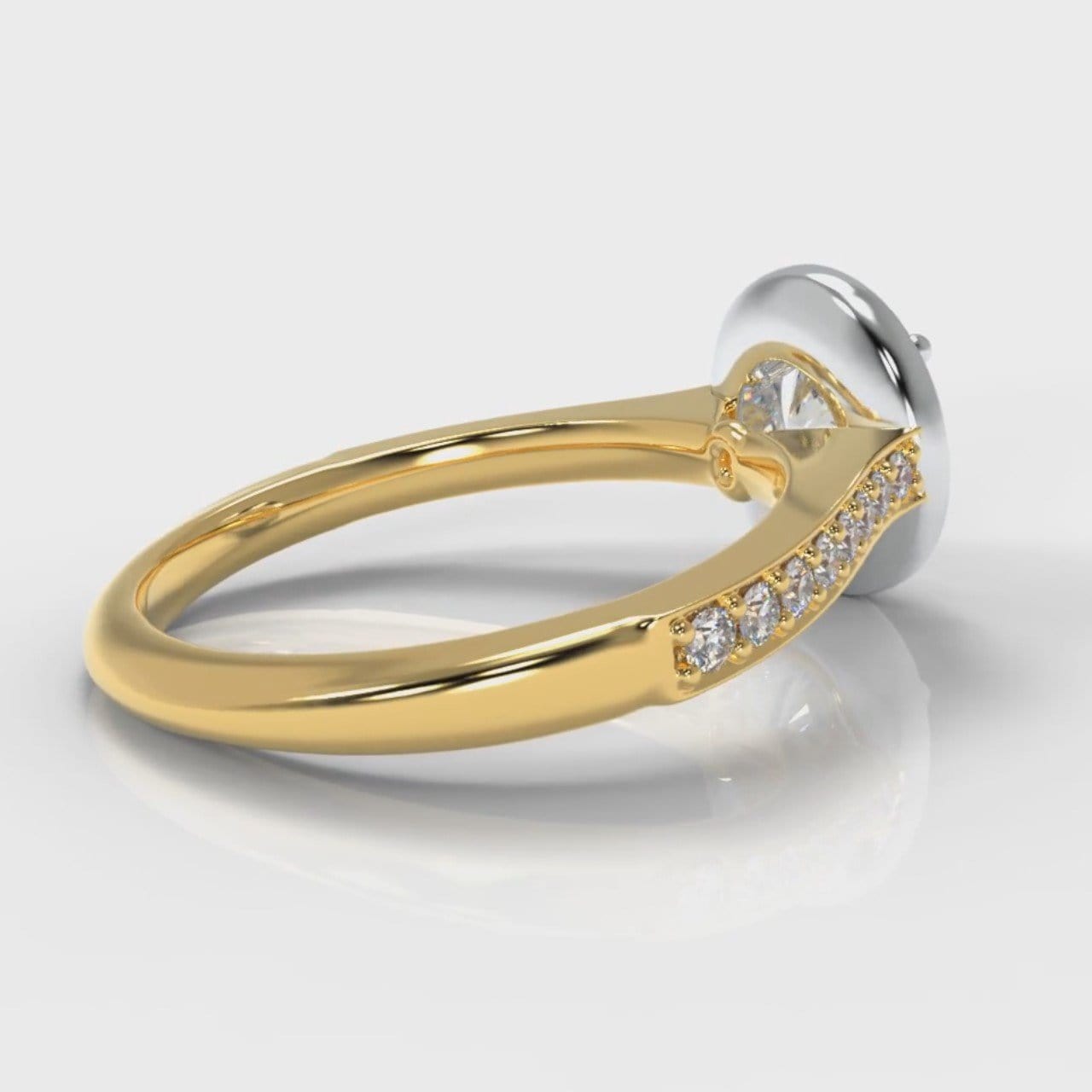 Pavé Round Brilliant Diamond Halo Engagement Ring - Two Tone Yellow Gold