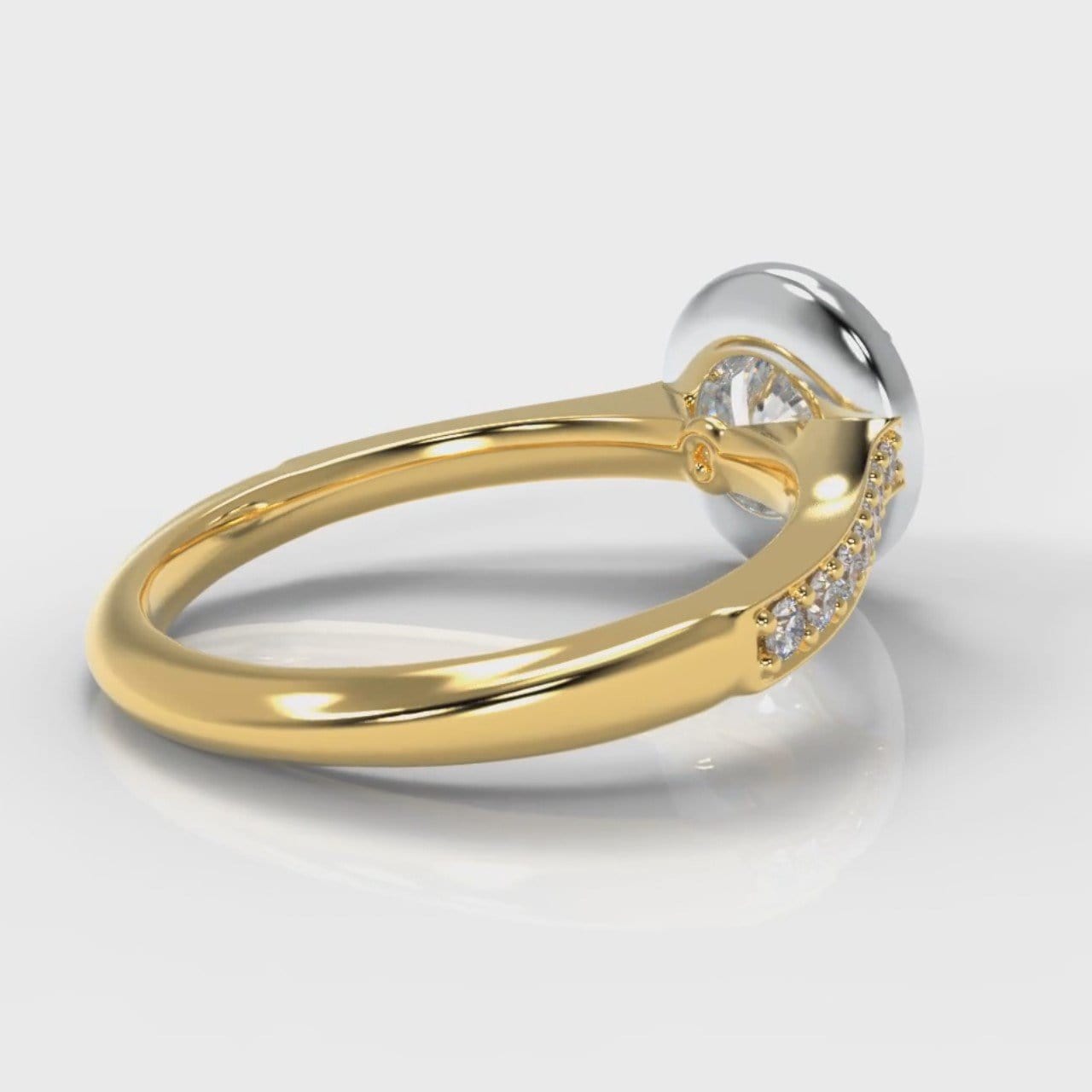 Pavé Round Brilliant Diamond Halo Engagement Ring - Two Tone Yellow Gold