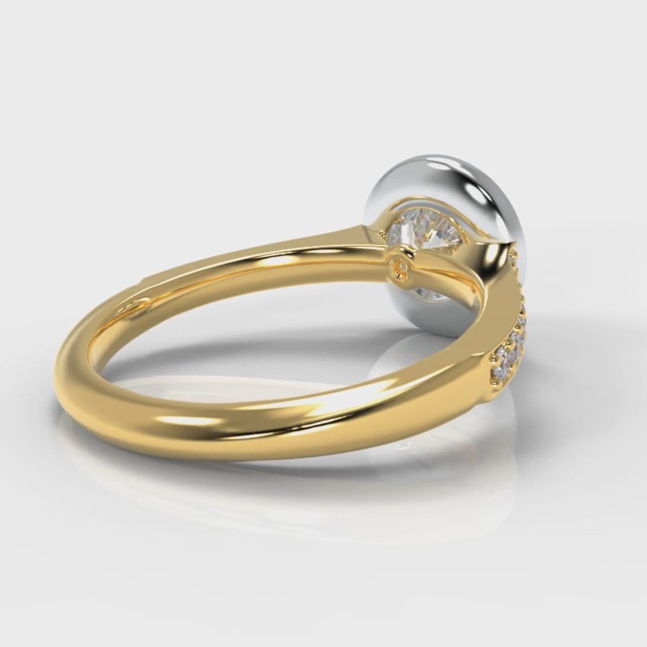 Pavé Round Brilliant Diamond Halo Engagement Ring - Two Tone Yellow Gold