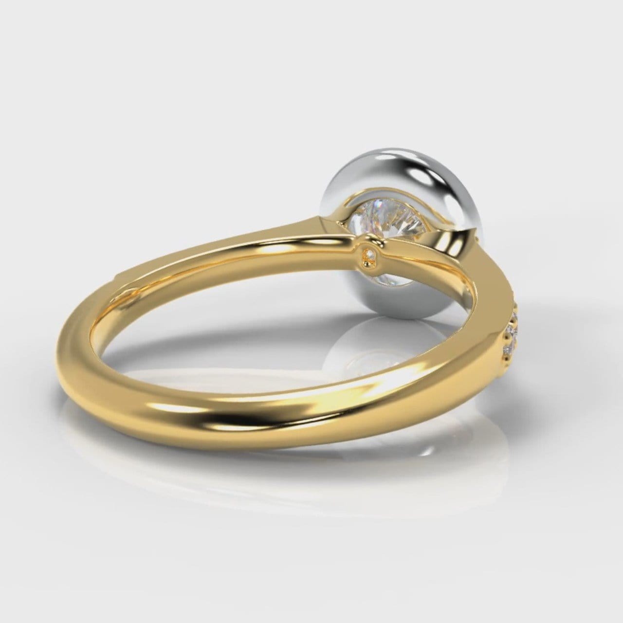 Pavé Round Brilliant Diamond Halo Engagement Ring - Two Tone Yellow Gold