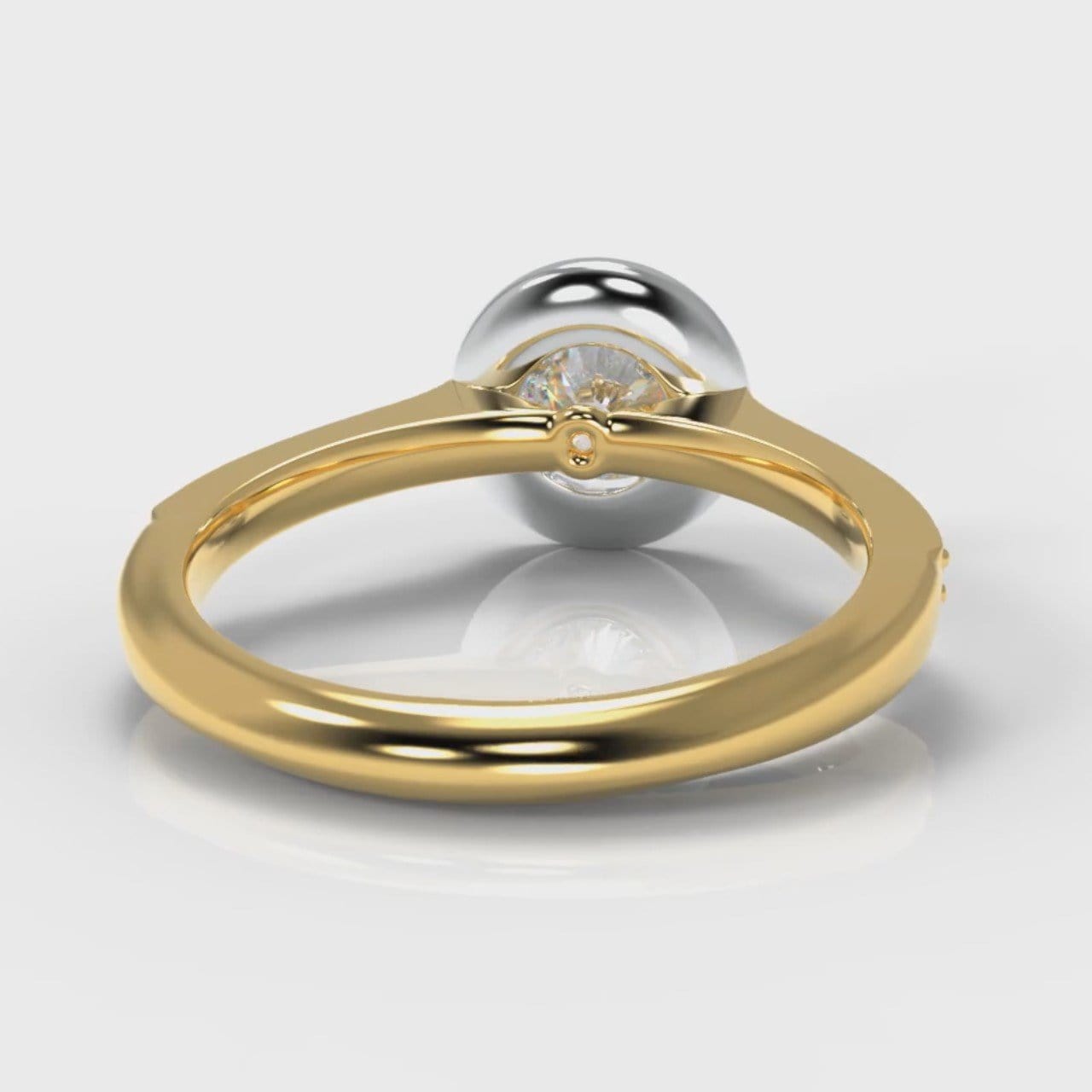 Pavé Round Brilliant Diamond Halo Engagement Ring - Two Tone Yellow Gold