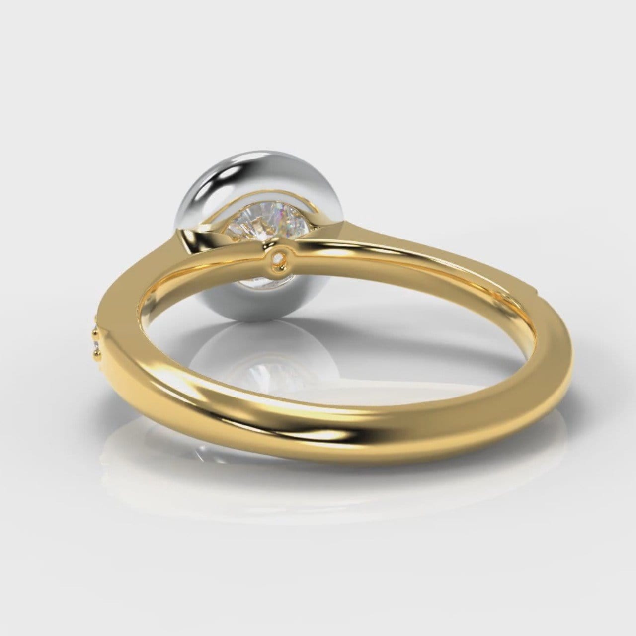 Pavé Round Brilliant Diamond Halo Engagement Ring - Two Tone Yellow Gold