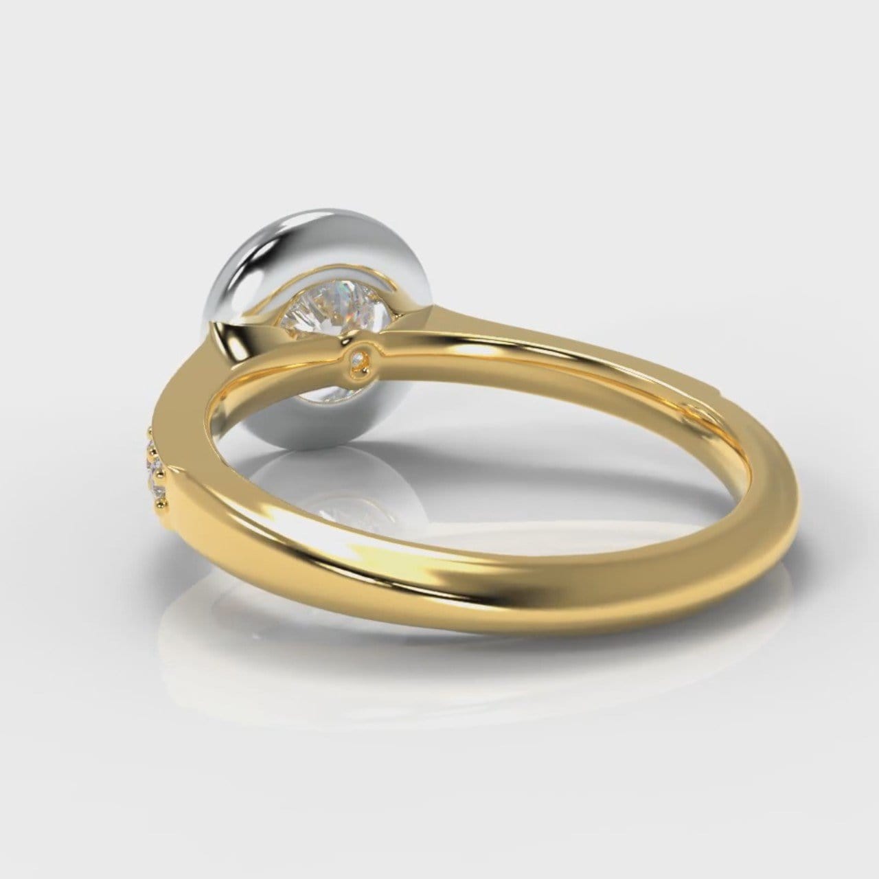 Pavé Round Brilliant Diamond Halo Engagement Ring - Two Tone Yellow Gold