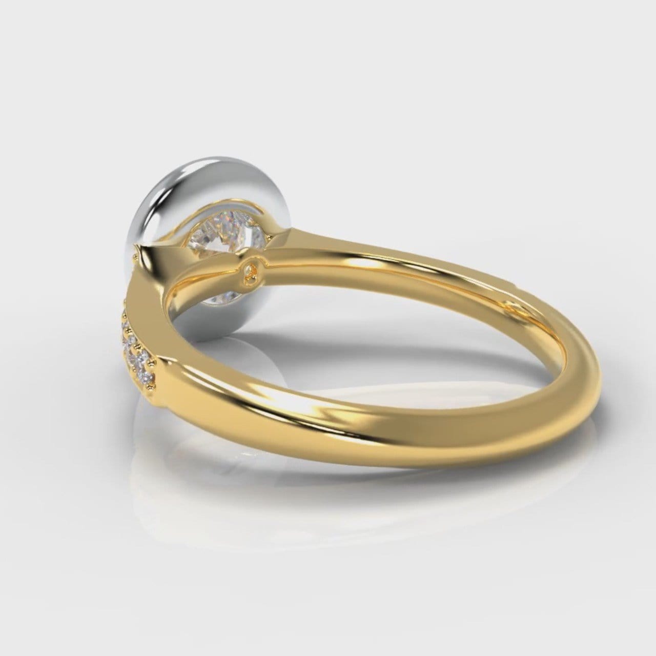 Pavé Round Brilliant Diamond Halo Engagement Ring - Two Tone Yellow Gold