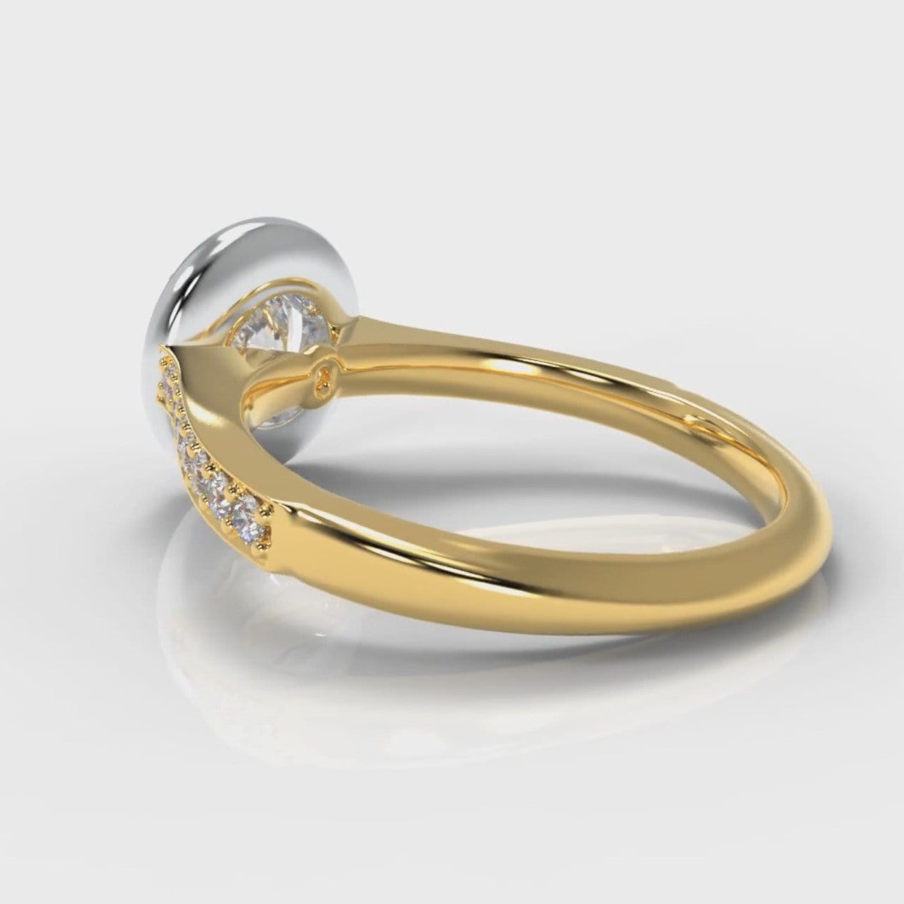 Pavé Round Brilliant Diamond Halo Engagement Ring - Two Tone Yellow Gold
