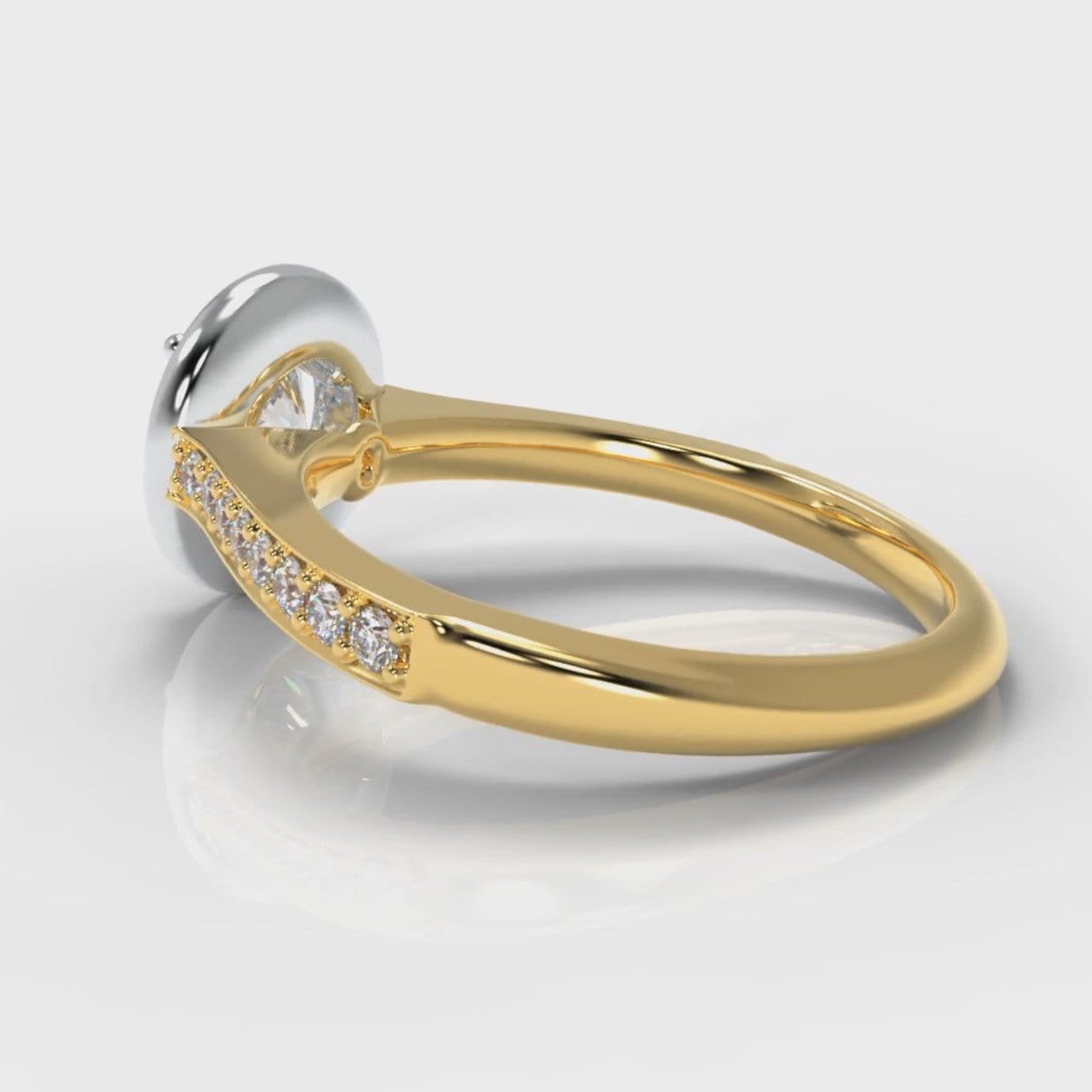 Pavé Round Brilliant Diamond Halo Engagement Ring - Two Tone Yellow Gold
