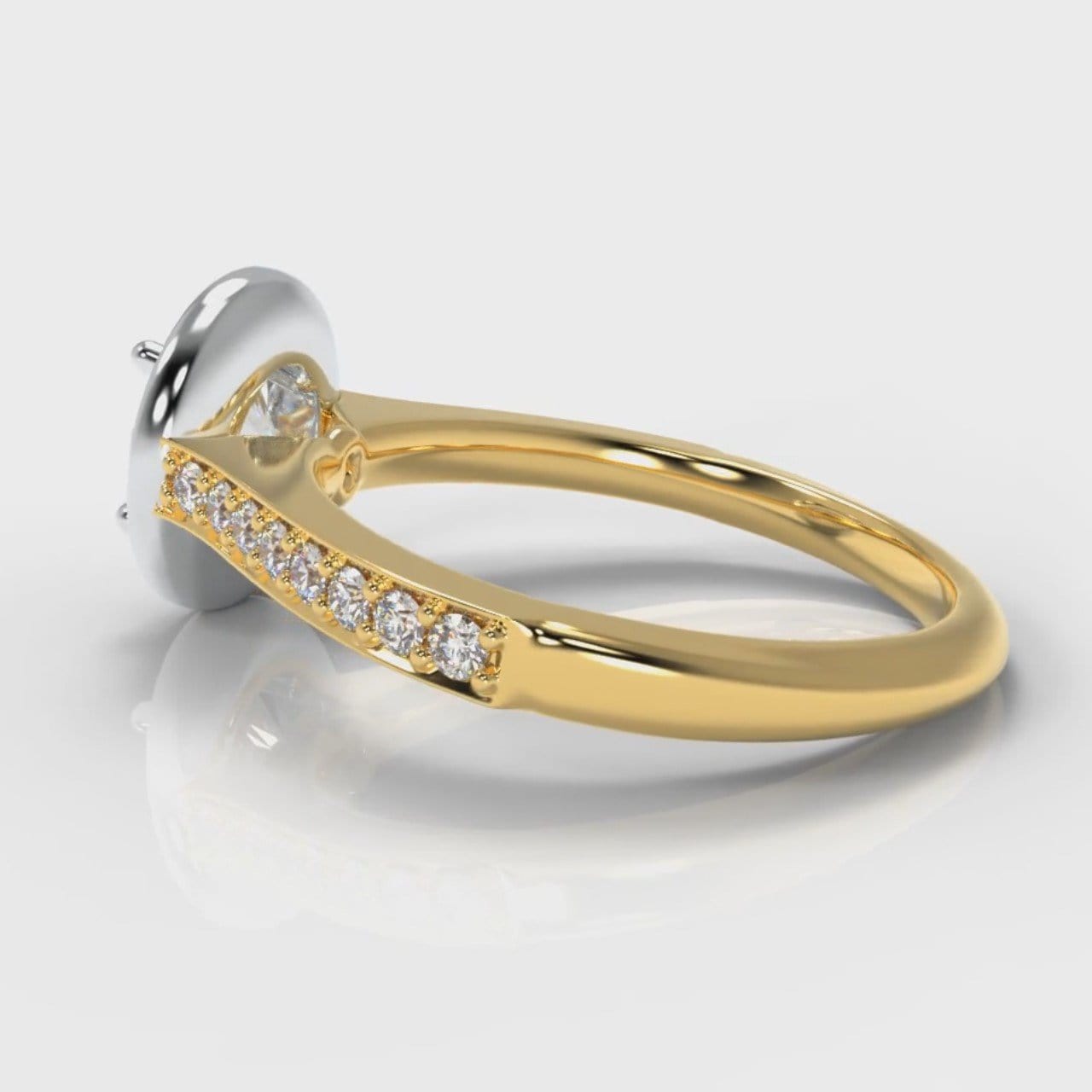 Pavé Round Brilliant Diamond Halo Engagement Ring - Two Tone Yellow Gold