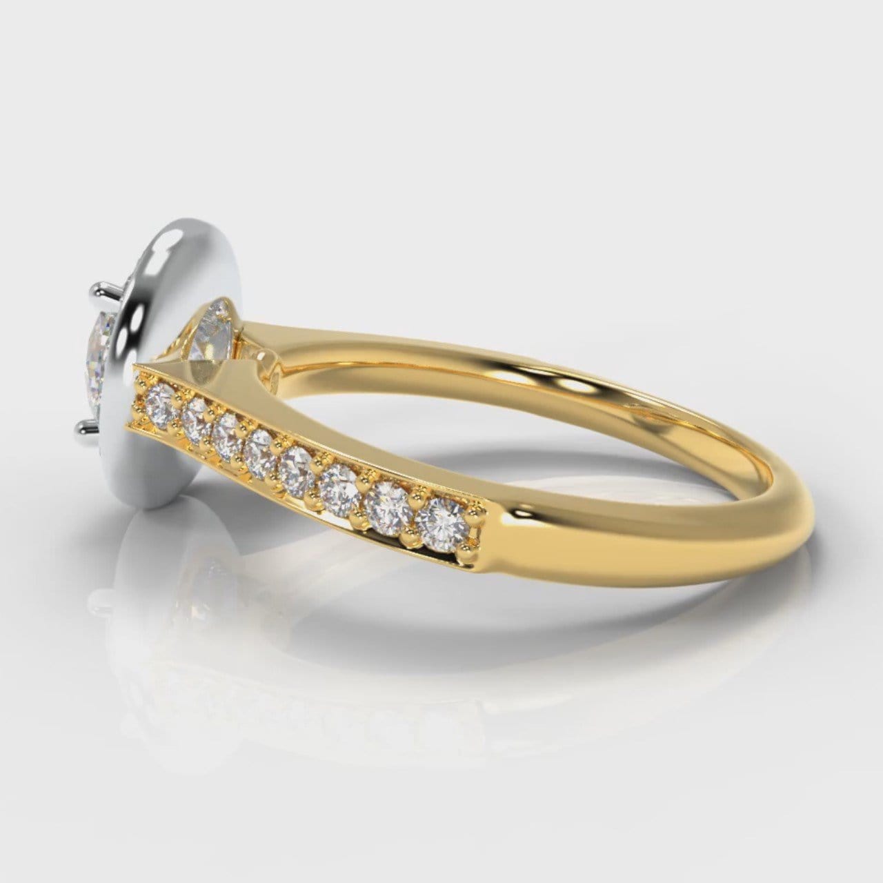 Pavé Round Brilliant Diamond Halo Engagement Ring - Two Tone Yellow Gold