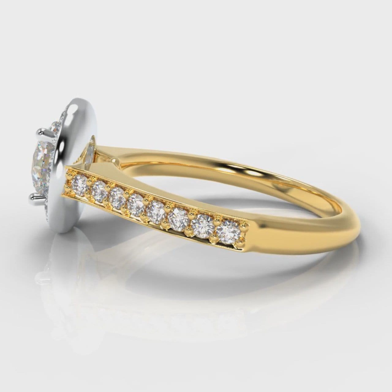Pavé Round Brilliant Diamond Halo Engagement Ring - Two Tone Yellow Gold