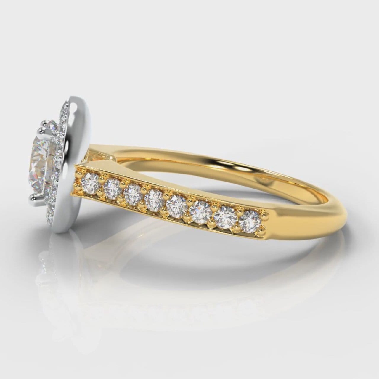 Pavé Round Brilliant Diamond Halo Engagement Ring - Two Tone Yellow Gold
