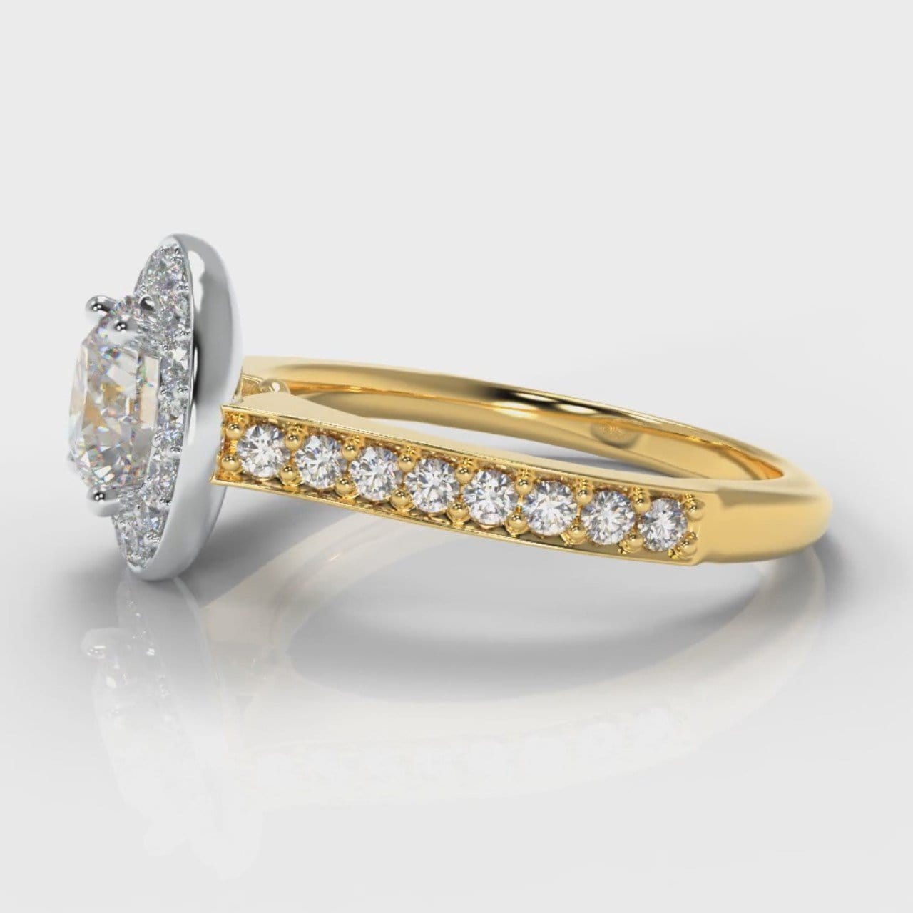 Pavé Round Brilliant Diamond Halo Engagement Ring - Two Tone Yellow Gold